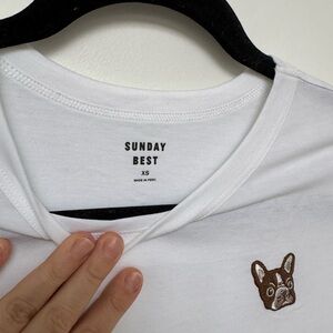 Sunday Best White Tee with French Bulldog Embroidery